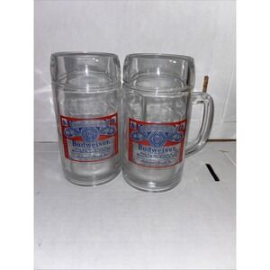 Vintage Budweiser Extra Large 40 Ounce Glass Mug‎ Set Of 2